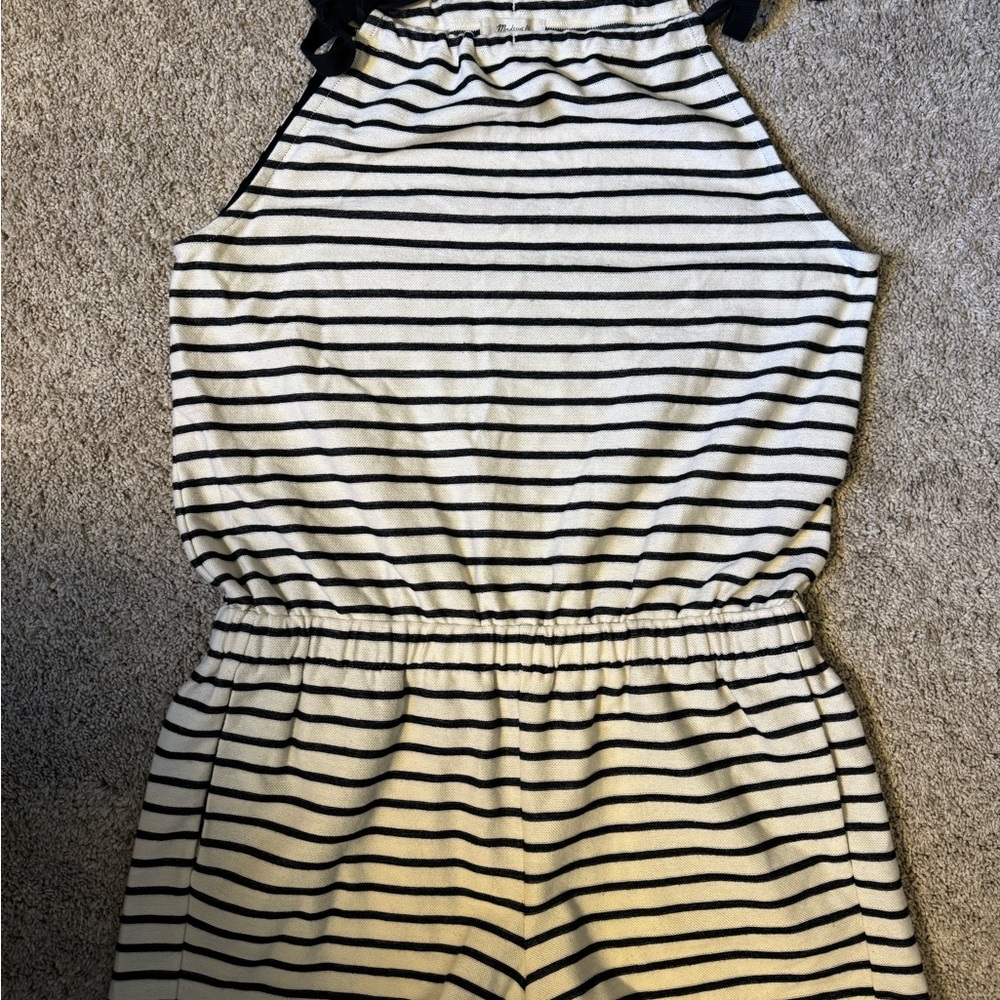 Madewell Size Small Cream and Black Striped Halter Romper